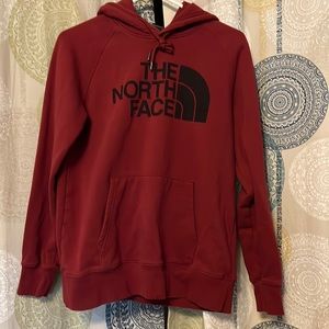 Barley worn north face maroon woman’s sweatshirt size M